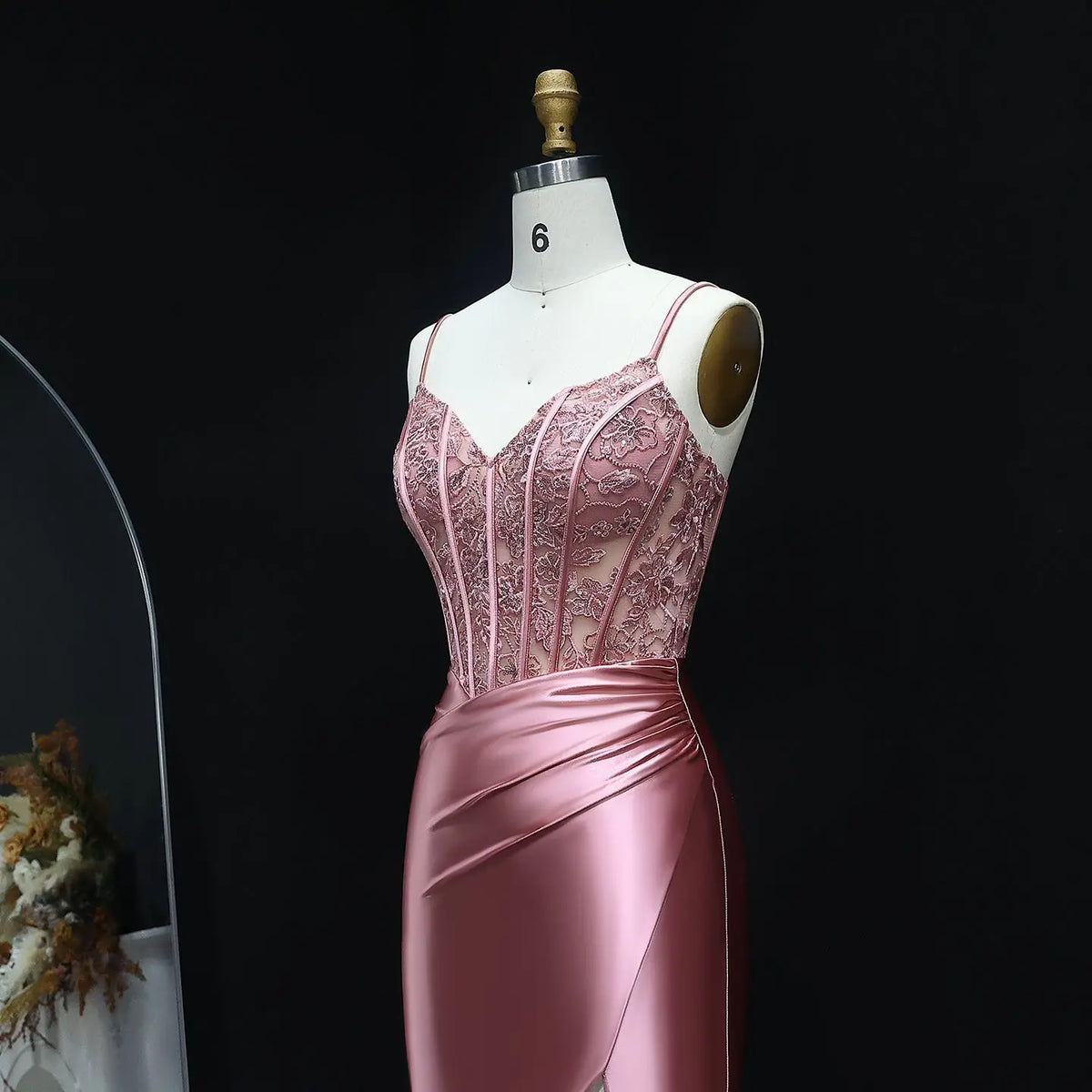 Luxury Pink Beaded High-Slit Mermaid Prom Dress SH515 