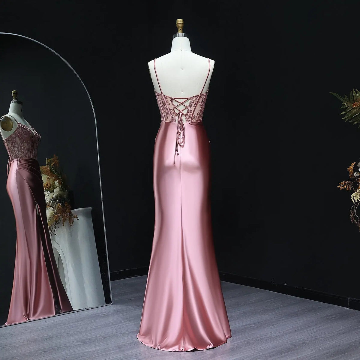 Luxury Pink Beaded High-Slit Mermaid Prom Dress SH515 