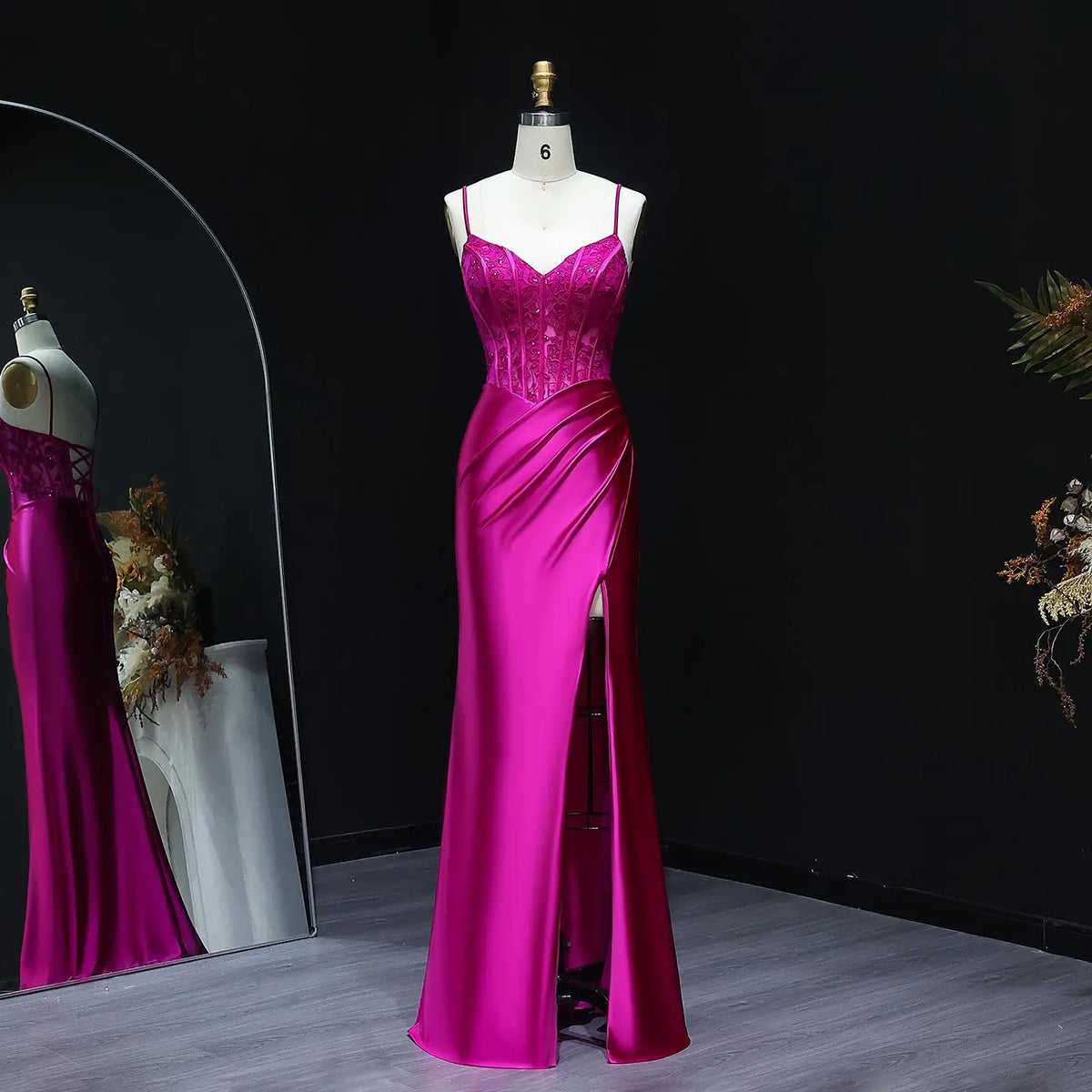 Luxury Pink Beaded High-Slit Mermaid Prom Dress SH515 