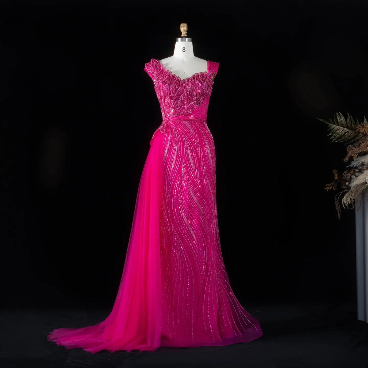 Sparkling Pink Beaded Mermaid Evening Dresses SS106