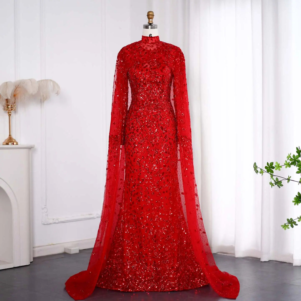 Luxury Wine Red Long Sleeves Muslim Evening Dress with Cape SS202 - SHARONSAID Luxury Wine Red Long Sleeves Muslim Evening Dress with Cape SS202 - SHARONSAID