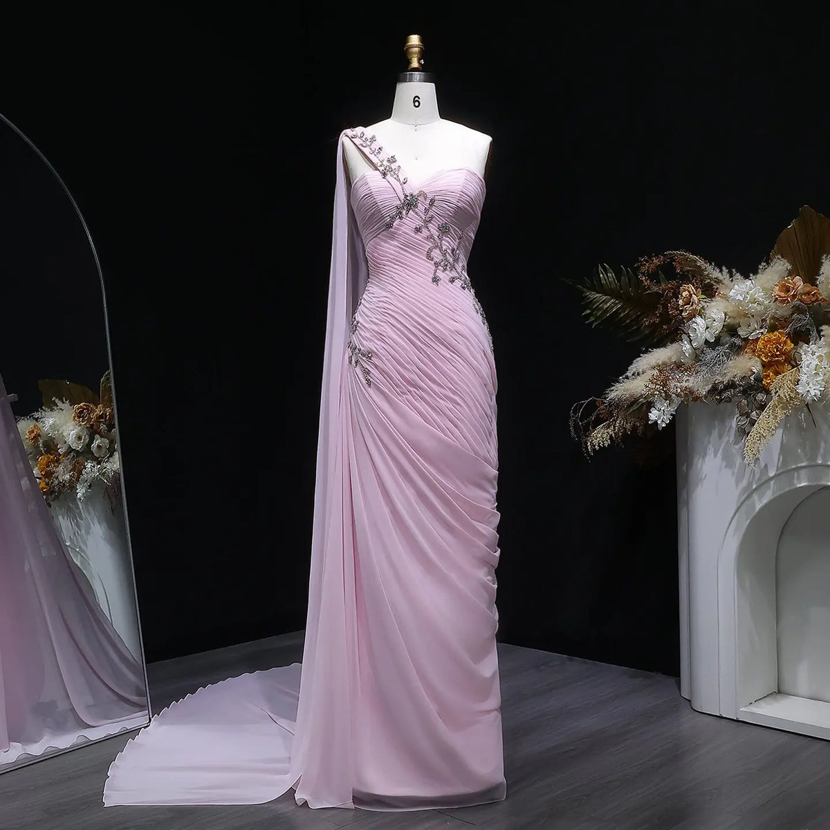 Blue One Shoulder Ruched Evening Dress SF249