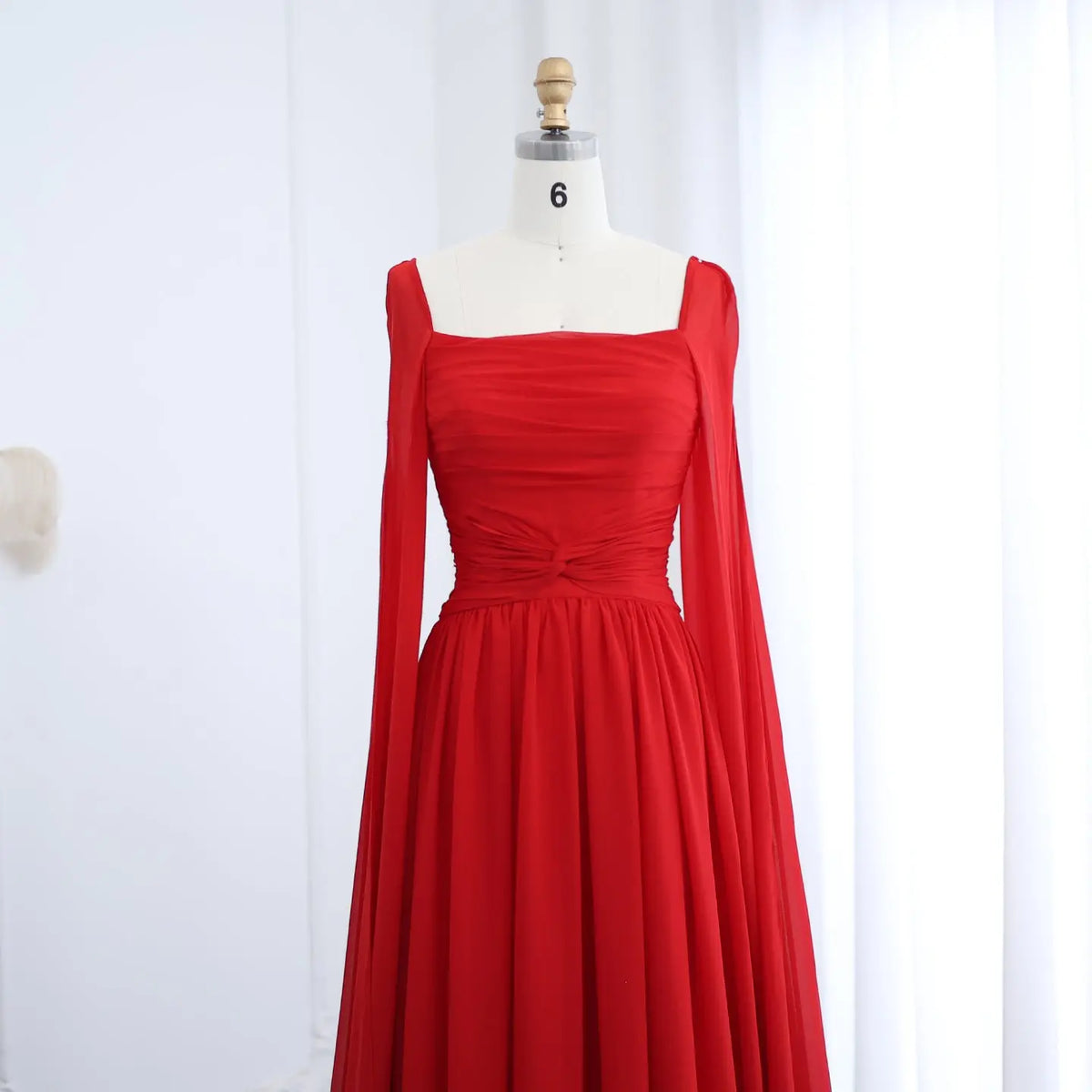 Elegant Red Chiffon Evening Dresses with Cape Sleeves SF032 Elegant Red Chiffon Evening Dresses with Cape Sleeves SF032