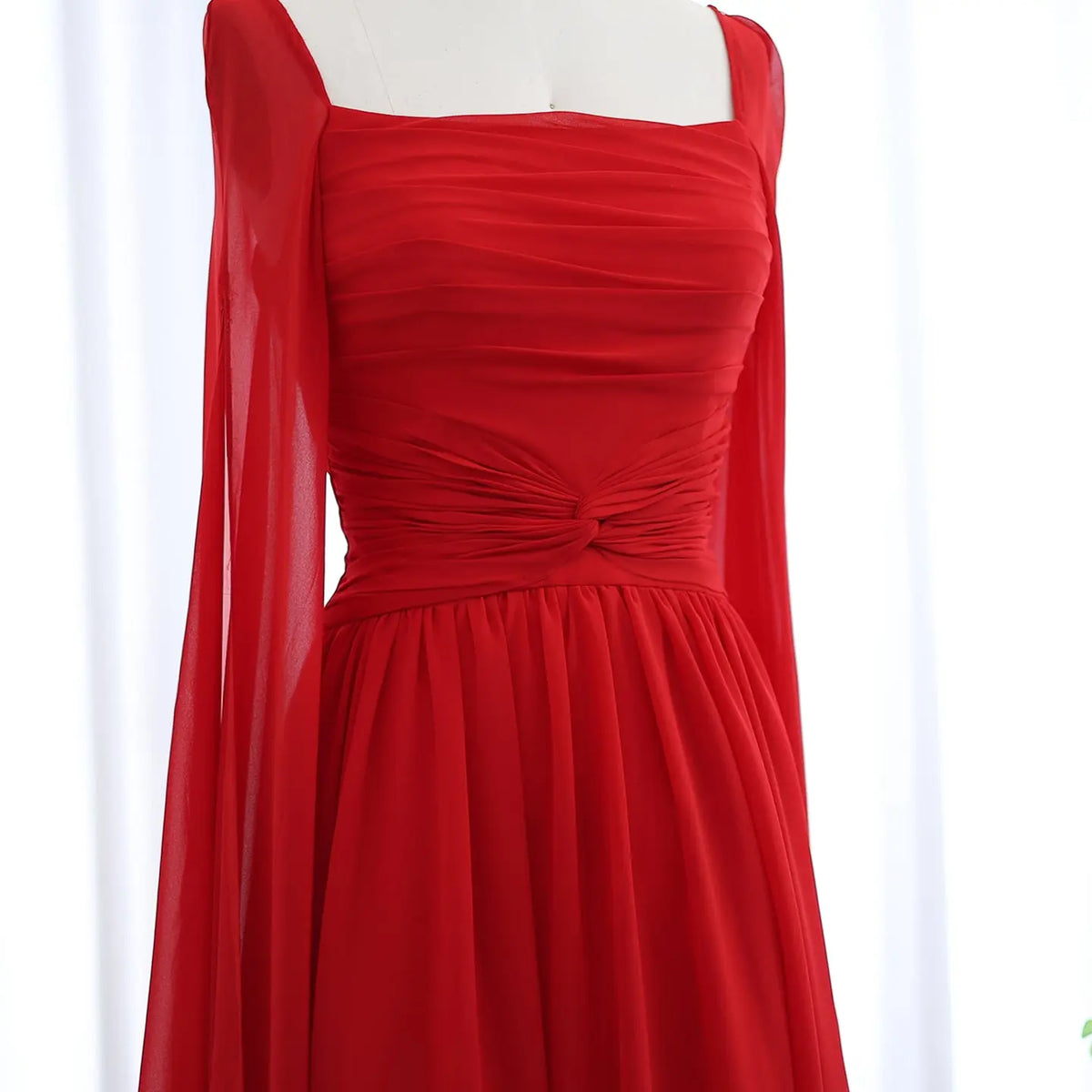 Elegant Red Chiffon Evening Dresses with Cape Sleeves SF032 - SHARONSAID Elegant Red Chiffon Evening Dresses with Cape Sleeves SF032 - SHARONSAID