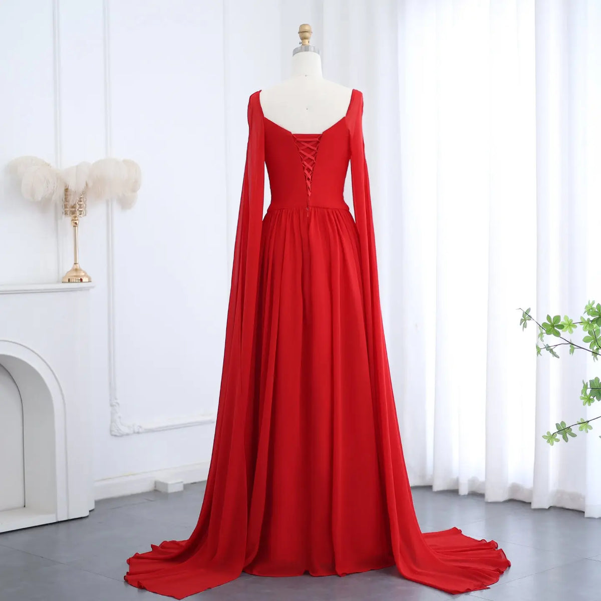 Elegant Red Chiffon Evening Dresses with Cape Sleeves SF032 - SHARONSAID Elegant Red Chiffon Evening Dresses with Cape Sleeves SF032 - SHARONSAID