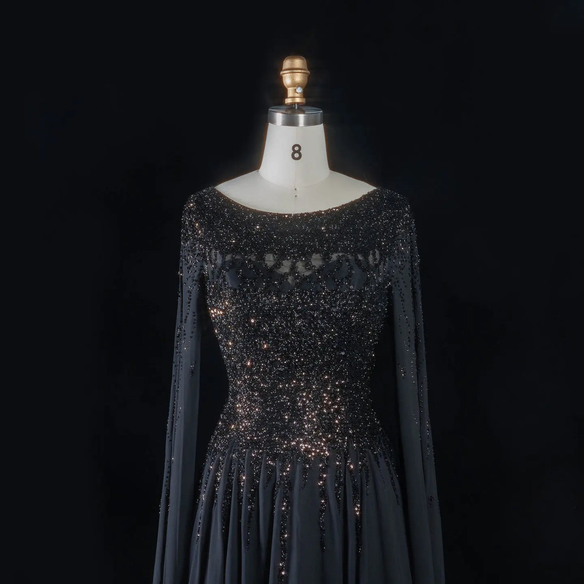Peacock Blue Sequin Cape Sleeve Evening Dress SS105-20