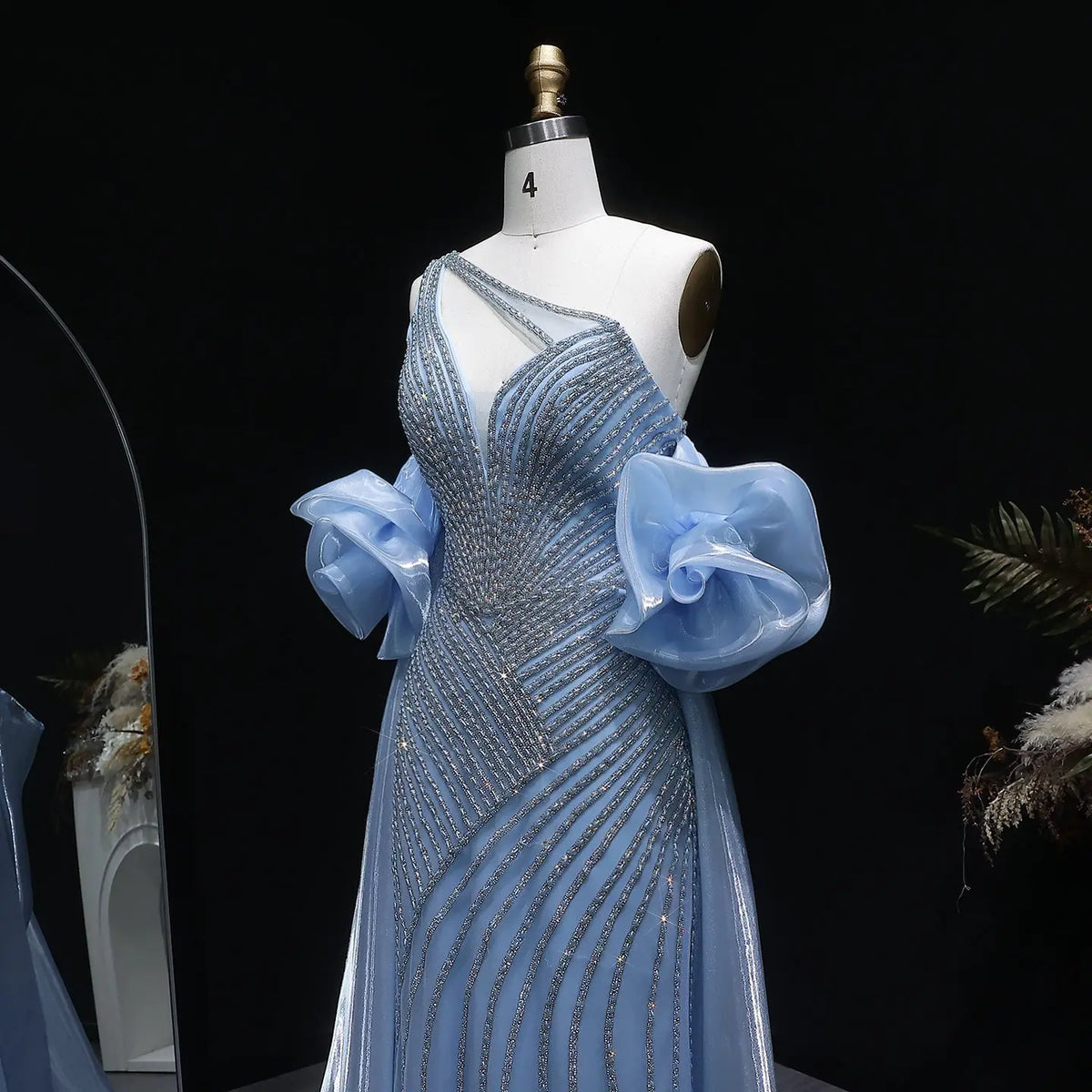 Luxury Dusty Pink Beaded One-Shoulder Fitted Evening Dress with Cape SS016 