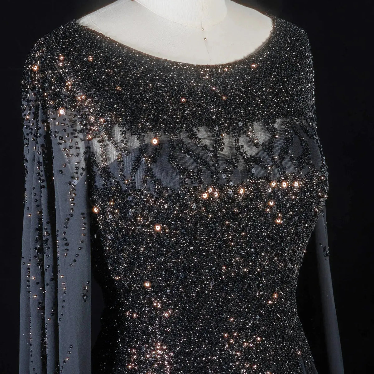 Peacock Blue Sequin Cape Sleeve A Line Floor Length Evening Dress SS105 