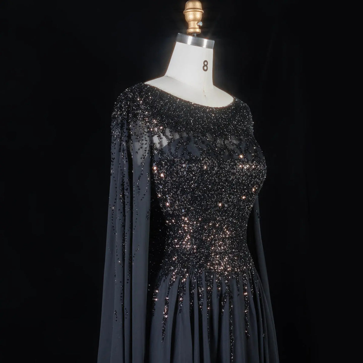 Peacock Blue Sequin Cape Sleeve Evening Dress SS105-22