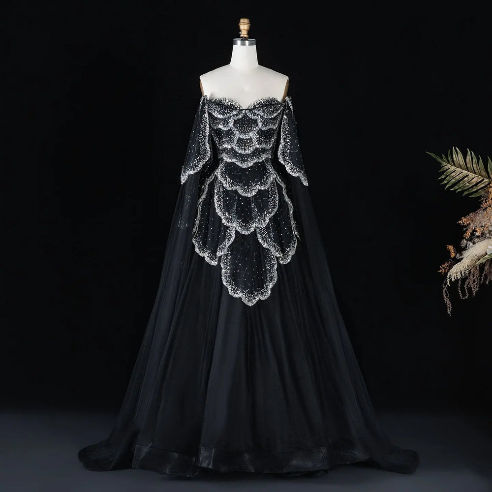 Elegant Off Shoulder Burgundy Prom Dress with Cape Sleeves SS215