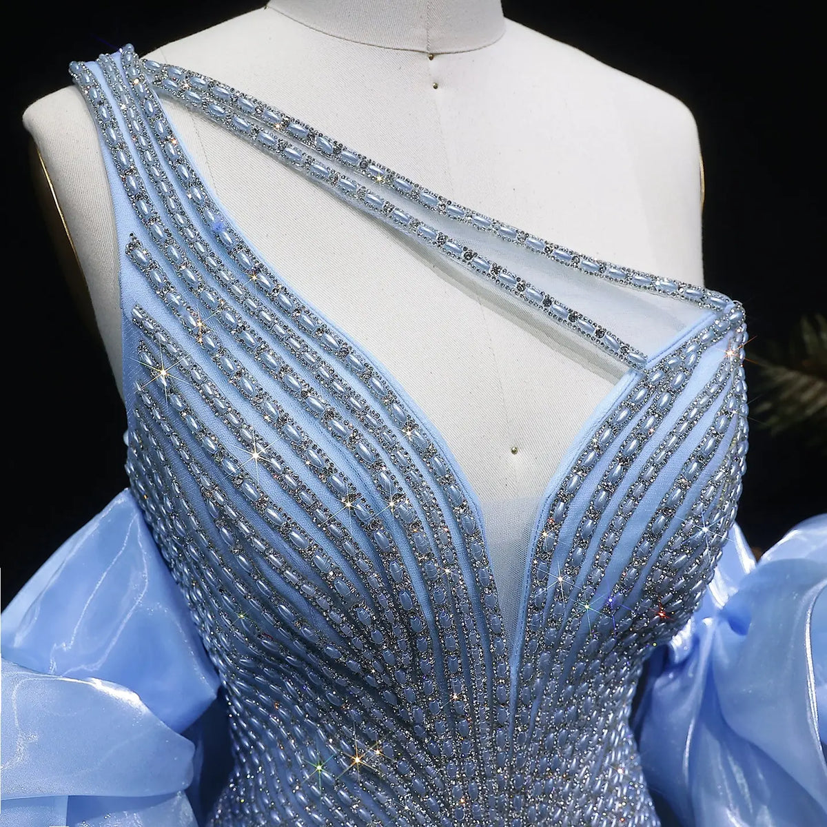 Luxury Dusty Pink Beaded One-Shoulder Fitted Evening Dress with Cape SS016 