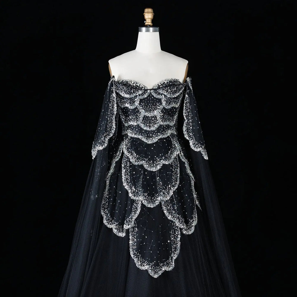 Elegant Off Shoulder Burgundy Prom Dress with Cape Sleeves SS215