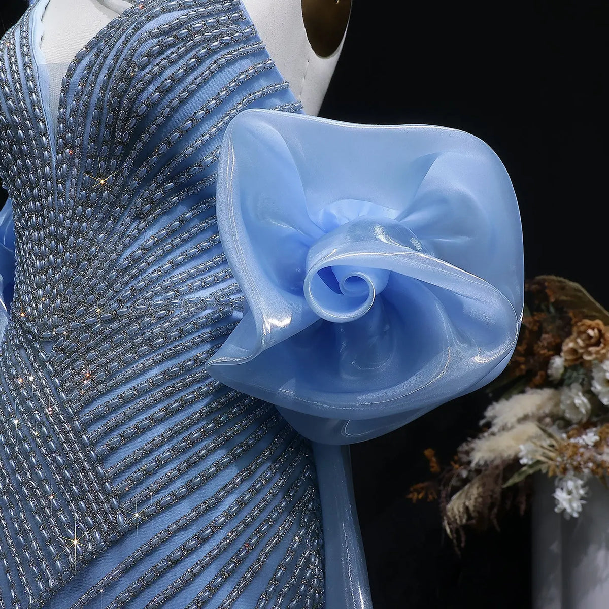 Luxury Dusty Pink Beaded One-Shoulder Fitted Evening Dress with Cape SS016 