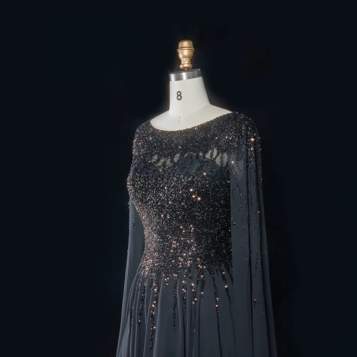 Peacock Blue Sequin Cape Sleeve Evening Dress SS105-23