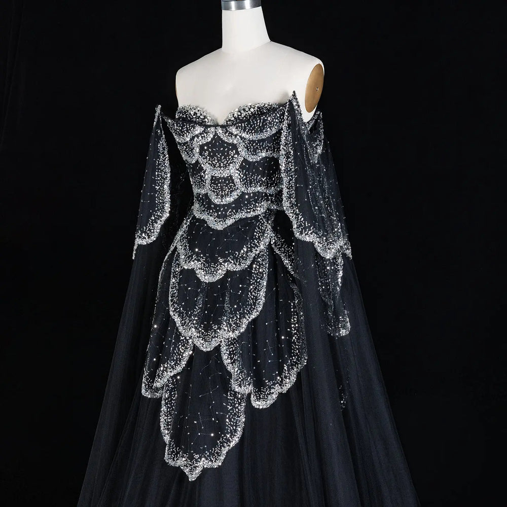 Elegant Off Shoulder Burgundy Prom Dress with Cape Sleeves SS215