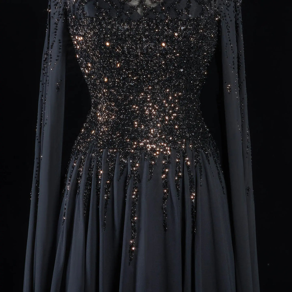 Peacock Blue Sequin Cape Sleeve Evening Dress SS105-24