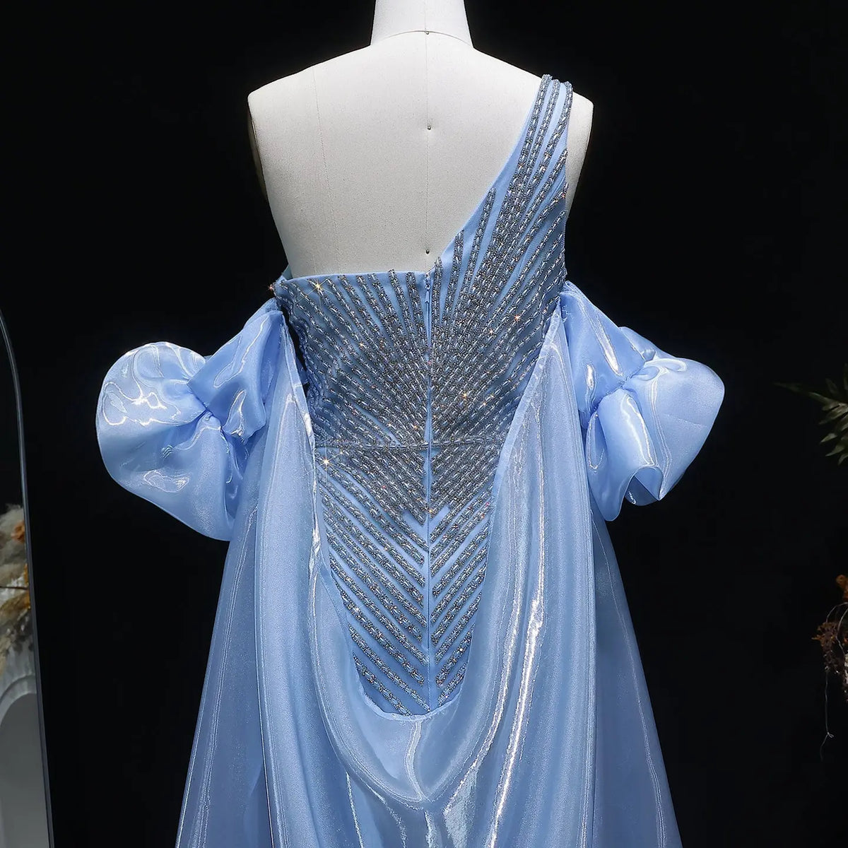 Luxury Dusty Pink Beaded One-Shoulder Fitted Evening Dress with Cape SS016 