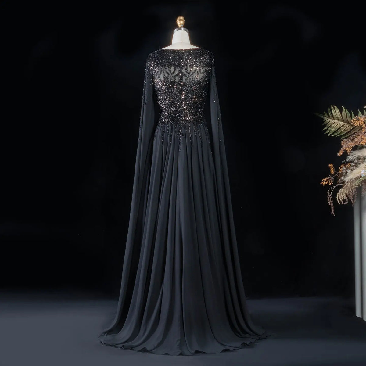 Peacock Blue Sequin Cape Sleeve Evening Dress SS105-25