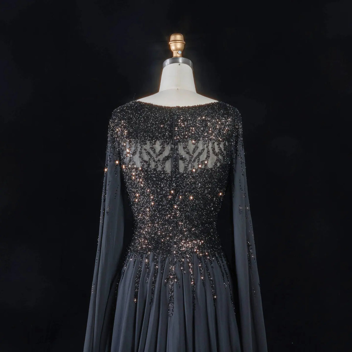Peacock Blue Sequin Cape Sleeve Evening Dress SS105-26