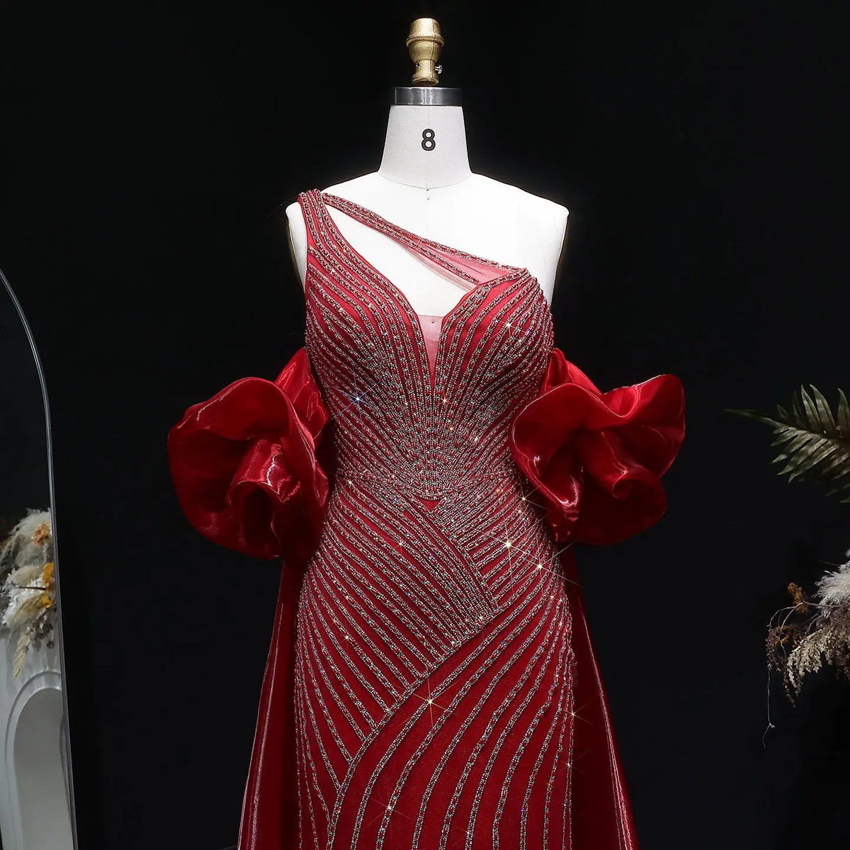 Luxury Dusty Pink Beaded One-Shoulder Fitted Evening Dress with Cape SS016 