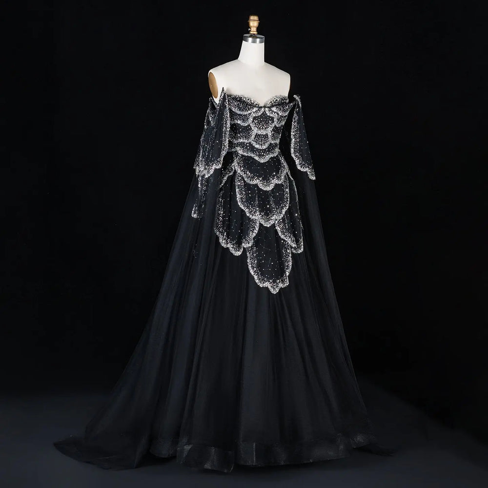 Elegant Off Shoulder Burgundy Prom Dress with Cape Sleeves SS215