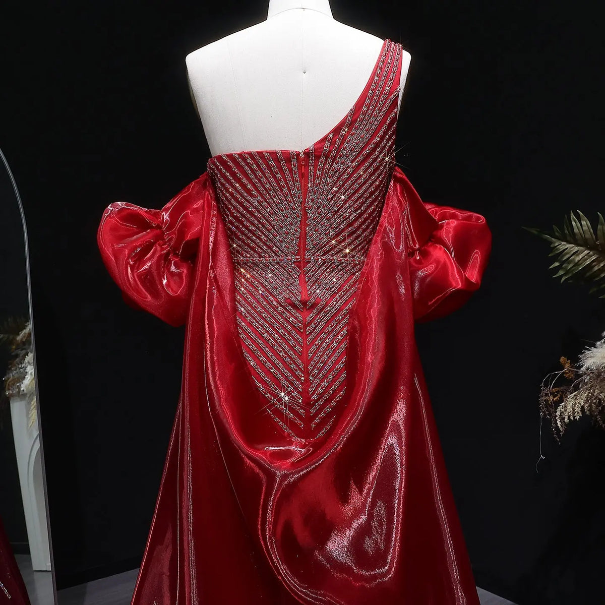 Luxury Dusty Pink Beaded One-Shoulder Fitted Evening Dress with Cape SS016 