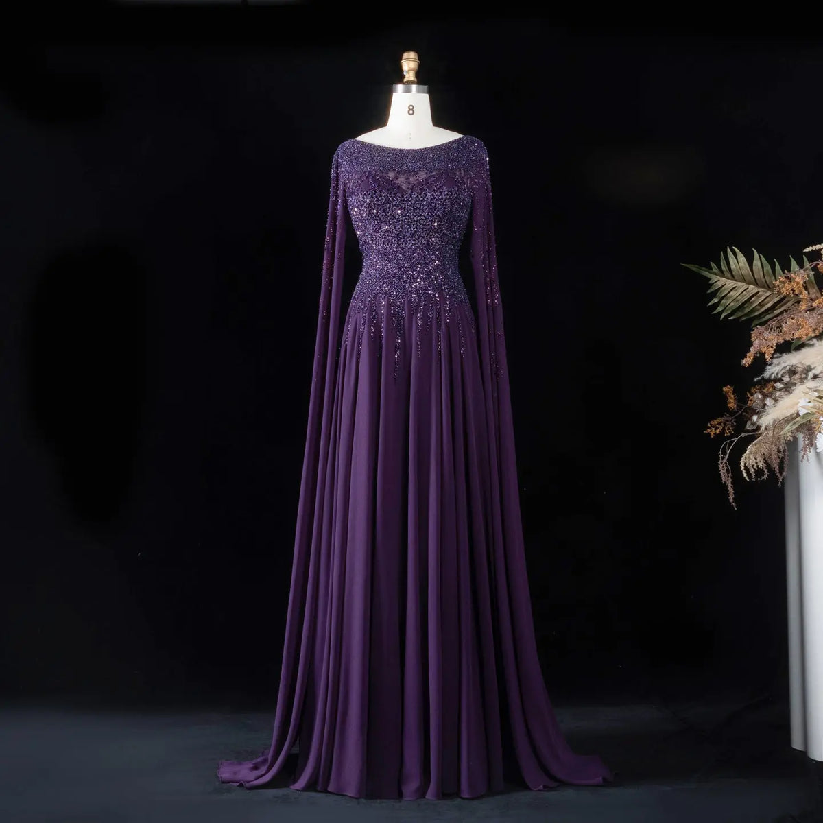 Peacock Blue Sequin Cape Sleeve Evening Dress SS105-12