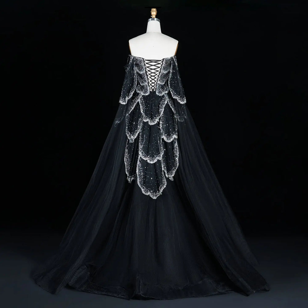 Elegant Off Shoulder Burgundy Prom Dress with Cape Sleeves SS215