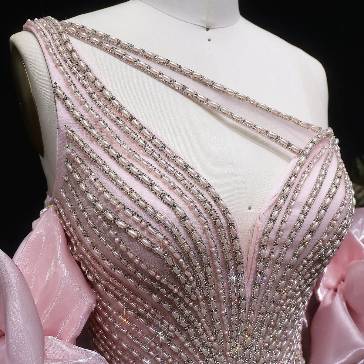 Luxury Dusty Pink Beaded One-Shoulder Fitted Evening Dress with Cape SS016 