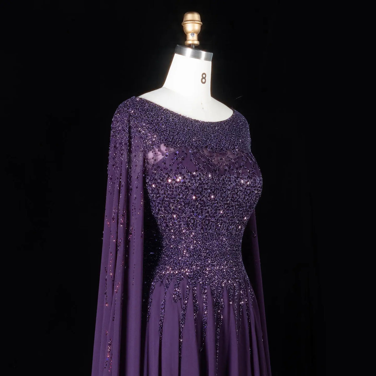 Peacock Blue Sequin Cape Sleeve A Line Floor Length Evening Dress SS10 – SHARONSAID