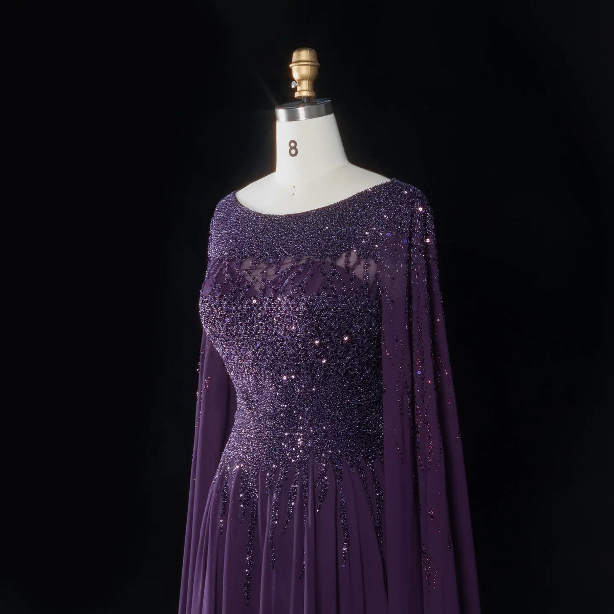 Peacock Blue Sequin Cape Sleeve Evening Dress SS105-14