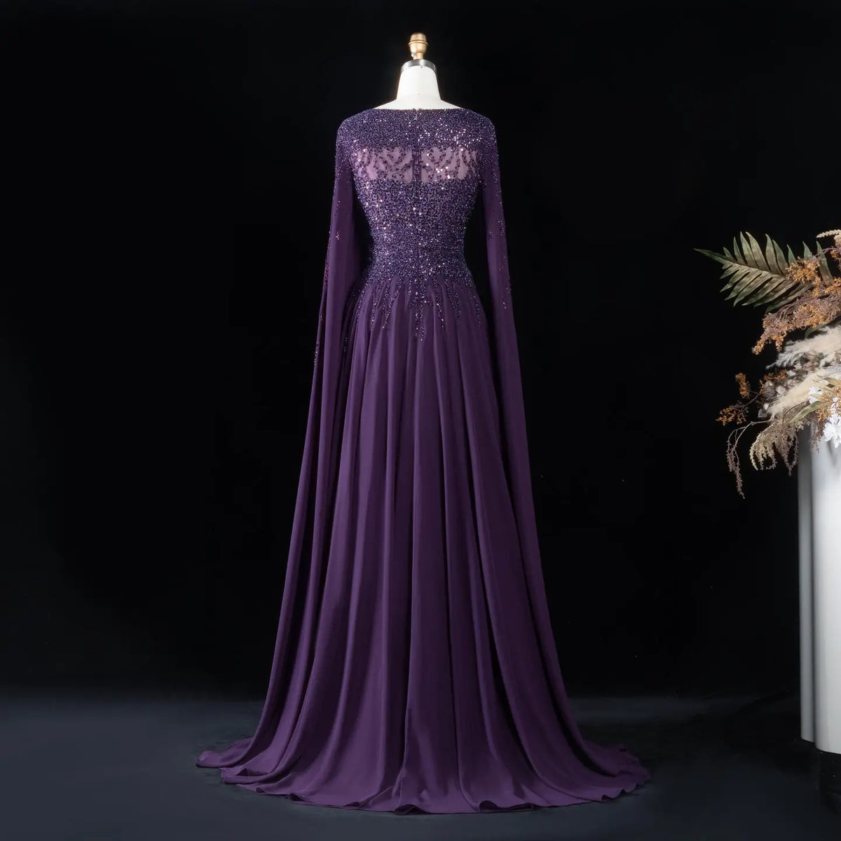 Peacock Blue Sequin Cape Sleeve Evening Dress SS105-17