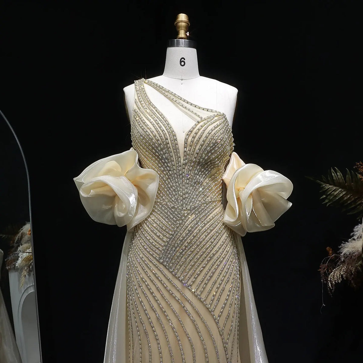 Luxury Dusty Pink Beaded One-Shoulder Fitted Evening Dress with Cape SS016 