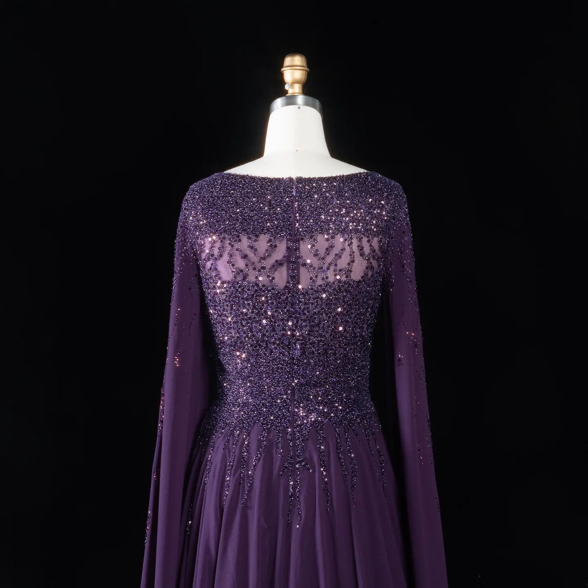 Peacock Blue Sequin Cape Sleeve Evening Dress SS105-16