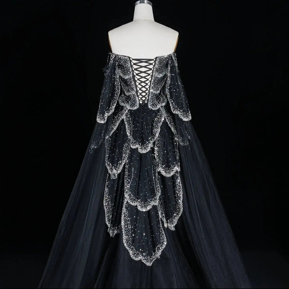 Elegant Off Shoulder Burgundy Prom Dress with Cape Sleeves SS215