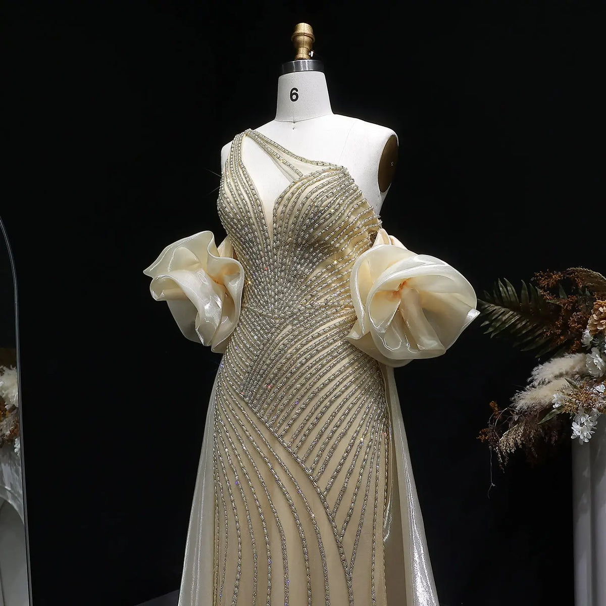 Luxury Dusty Pink Beaded One-Shoulder Fitted Evening Dress with Cape SS016 