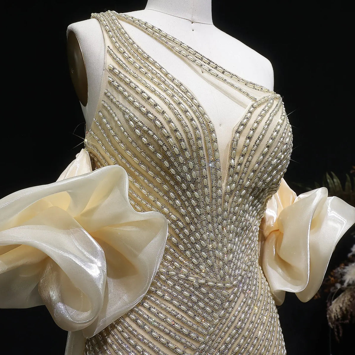 Luxury Dusty Pink Beaded One-Shoulder Fitted Evening Dress with Cape SS016 