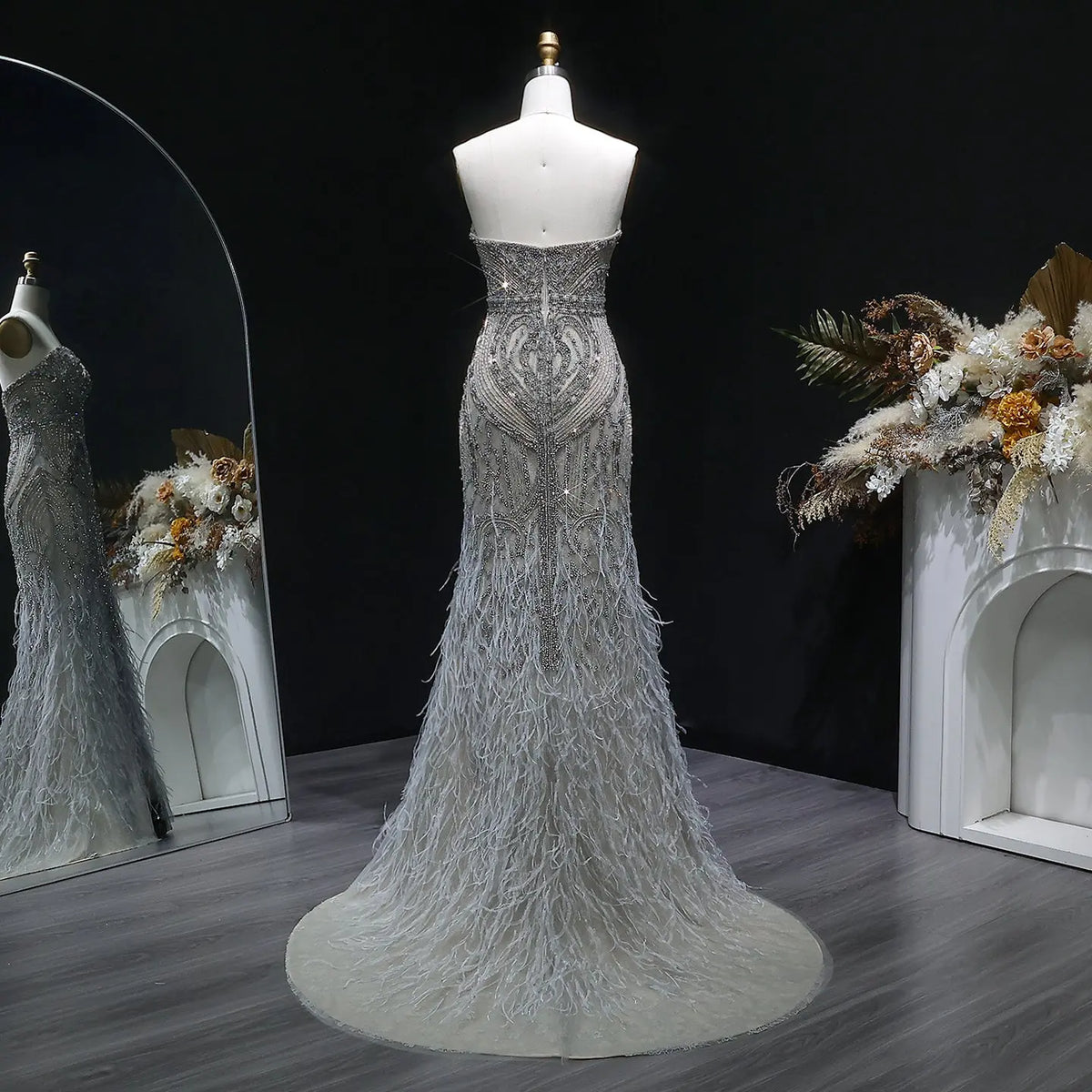 silver beaded evening dress Silver Beaded Royal Blue Court Train Mermaid Sequin Long Prom Dresses