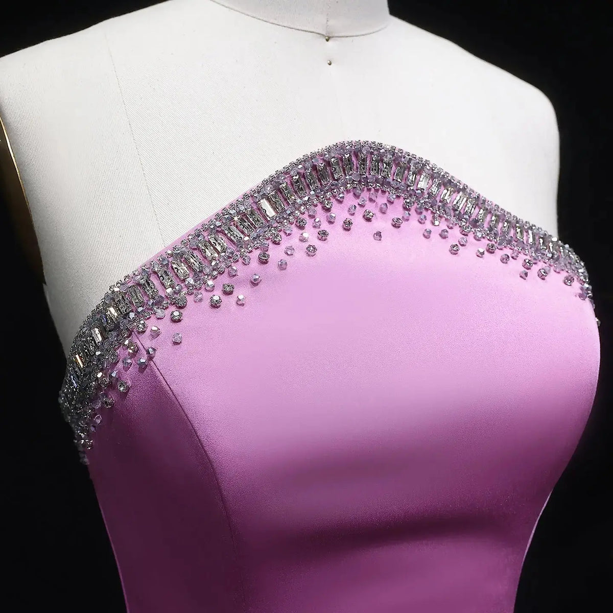 Romantic Pink Strapless Beaded Chiffon Evening Dress SS789 