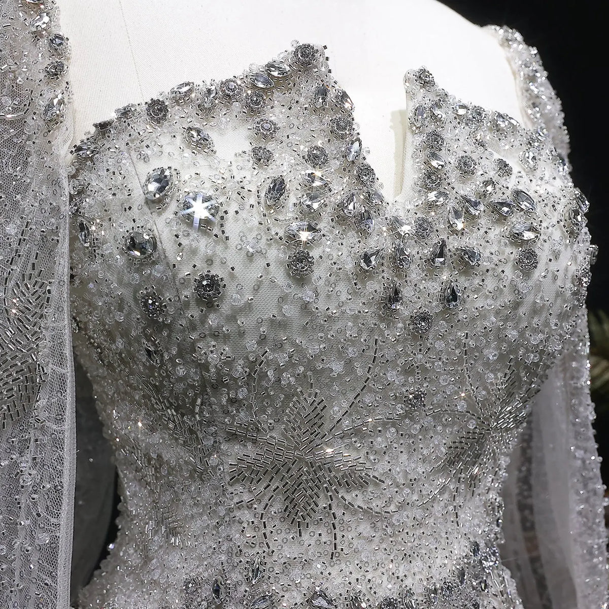 Elegant Silver High Neck Sheer Fitted Evening Dress with Cape Sleeve SS531 