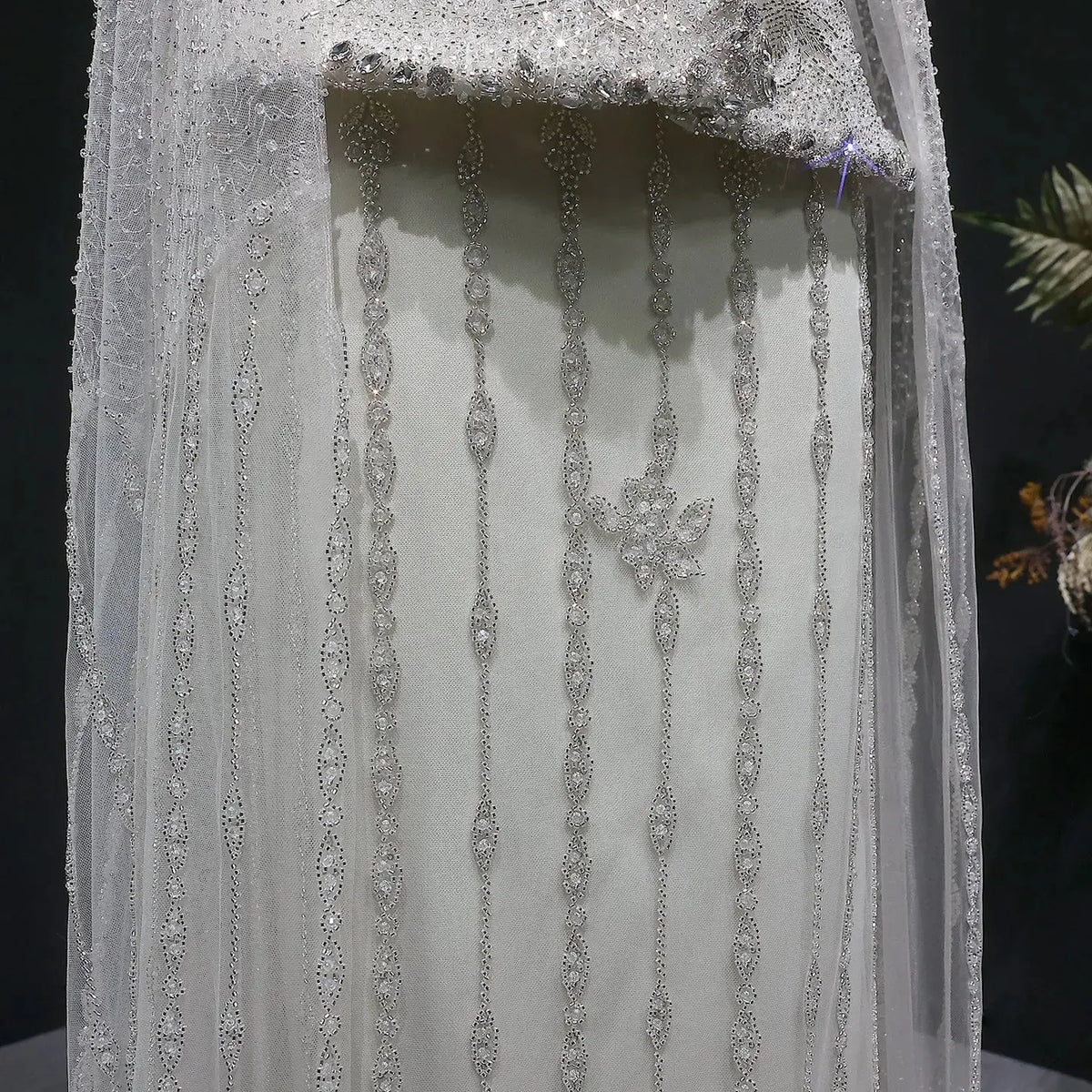 Elegant Silver High Neck Sheer Fitted Evening Dress with Cape Sleeve SS531 