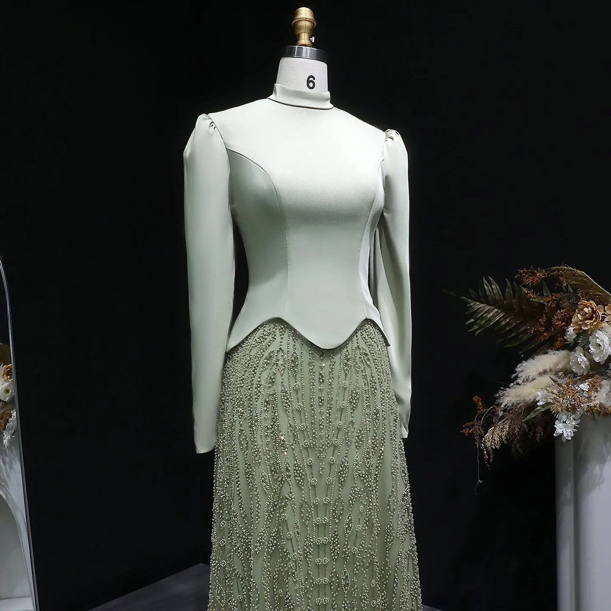 party dress with hijab Glamorous Modest Hijab-Style Green Sequin Evening Dress SS613