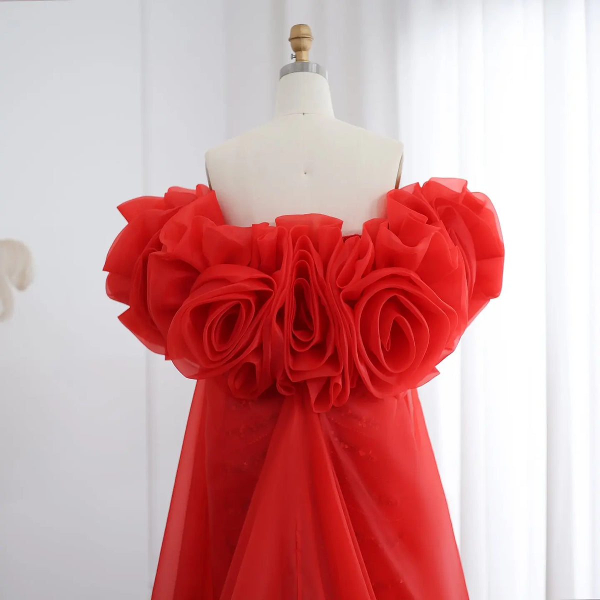 Luxury Pearl Red Evening Dress with 3D Flowers Cape SS585 Luxury Pearl Red Evening Dress with 3D Flowers Cape SS585