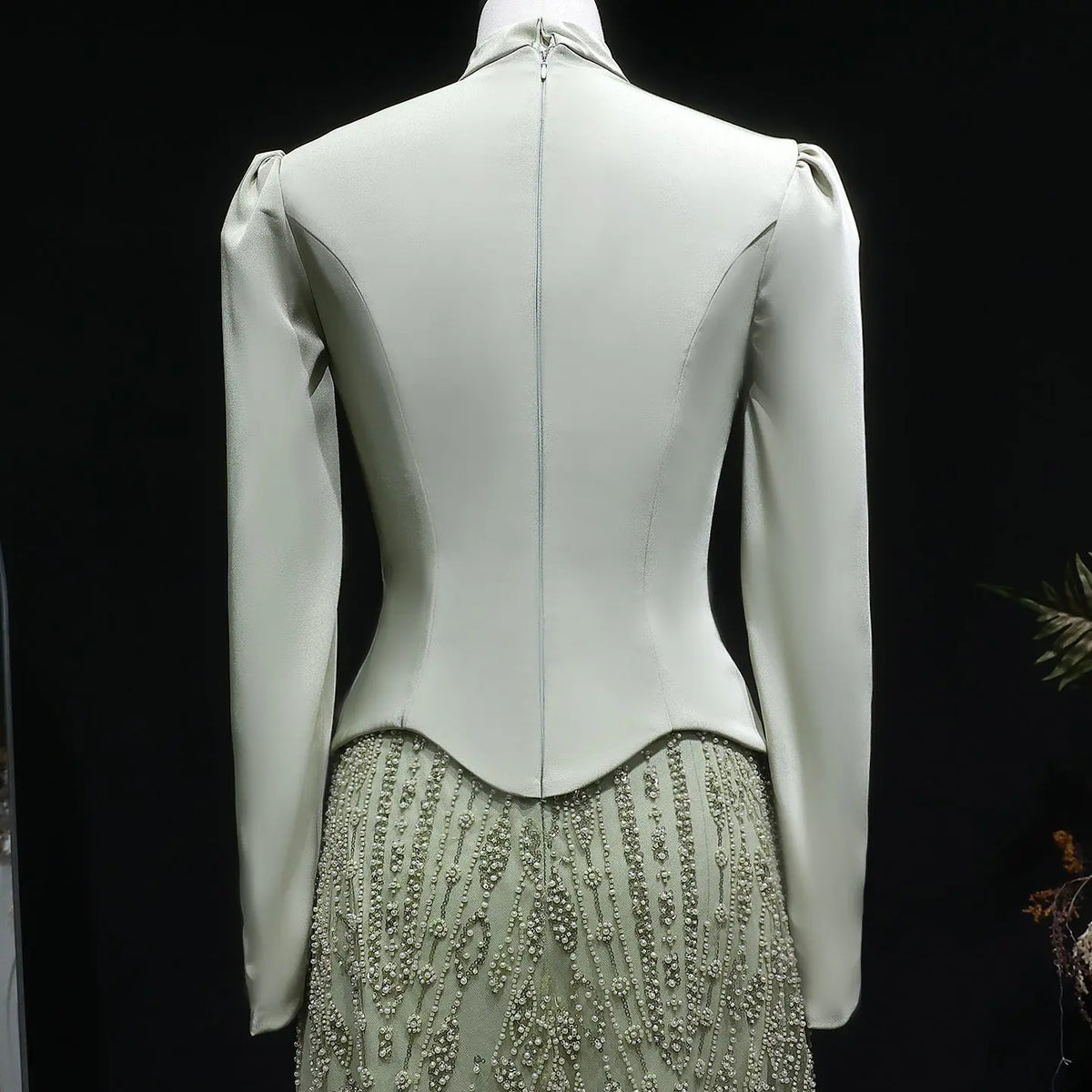 Glamorous Modest Hijab-Style Green Sequin Evening Dress SS613 