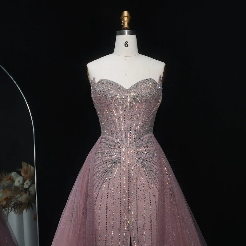 Sparkle Strapless Champagne Evening Dress with Overskirt SS360 