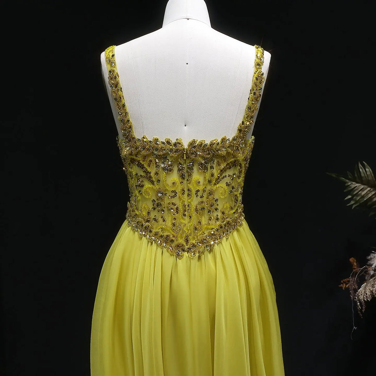Luxury Yellow Sweetheart Neck Crystal Sequin Tulle A-line Evening Dress SS387 