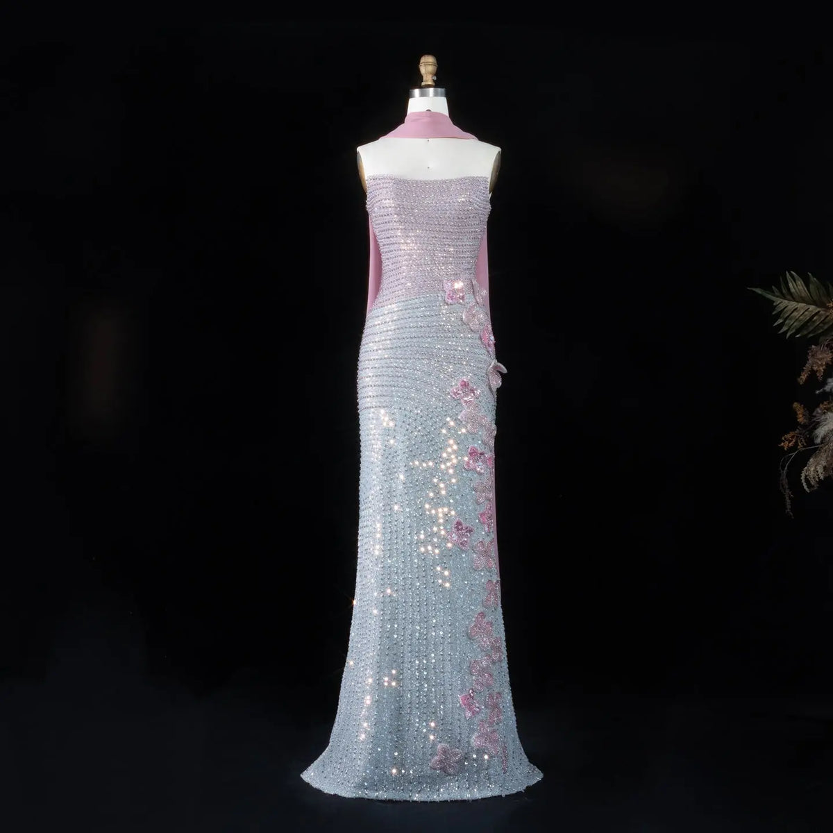 Gradient Pink 3D Floral Mermaid Evening Dress SS534
