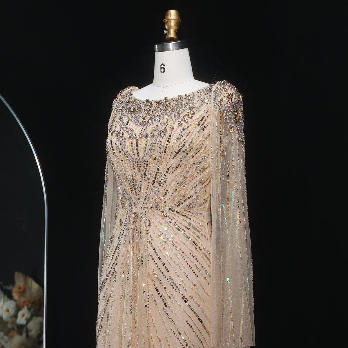 Luxury Crystal Lilac Evening Dress with Cape Sleeves SS549