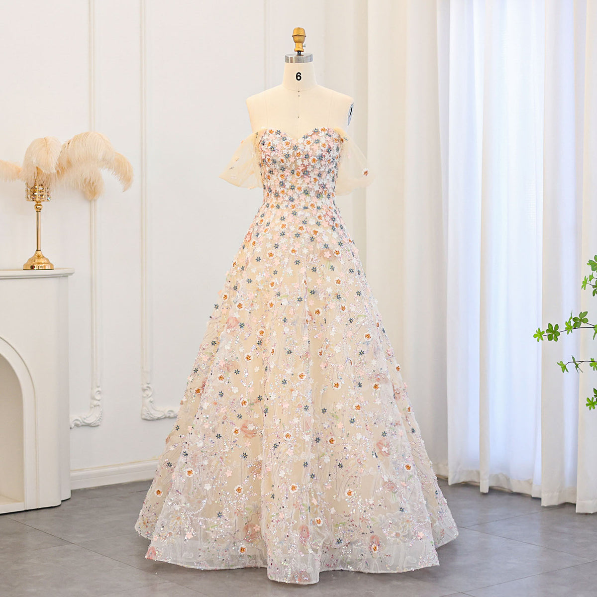 Sharon Said Embroidery Long Evening Dresses Garden Floral Flower Organza A-line Formal Prom Dress for Women Party SS505