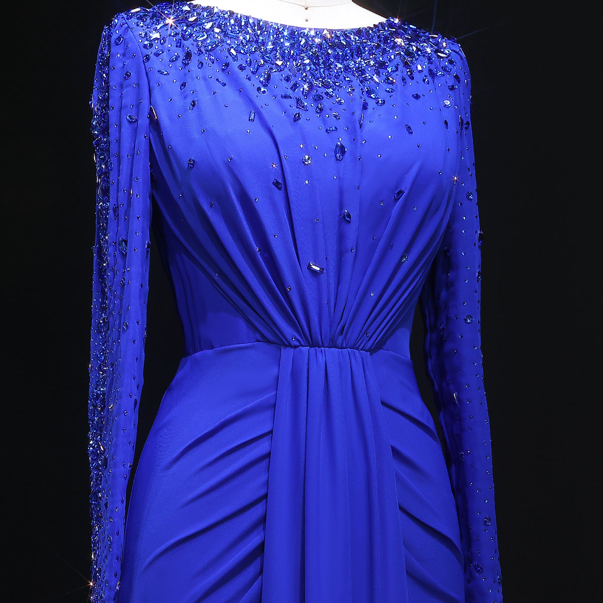 Luxury Fuchsia Beaded Sequin Evening Dress with Long Sleeves SS565 